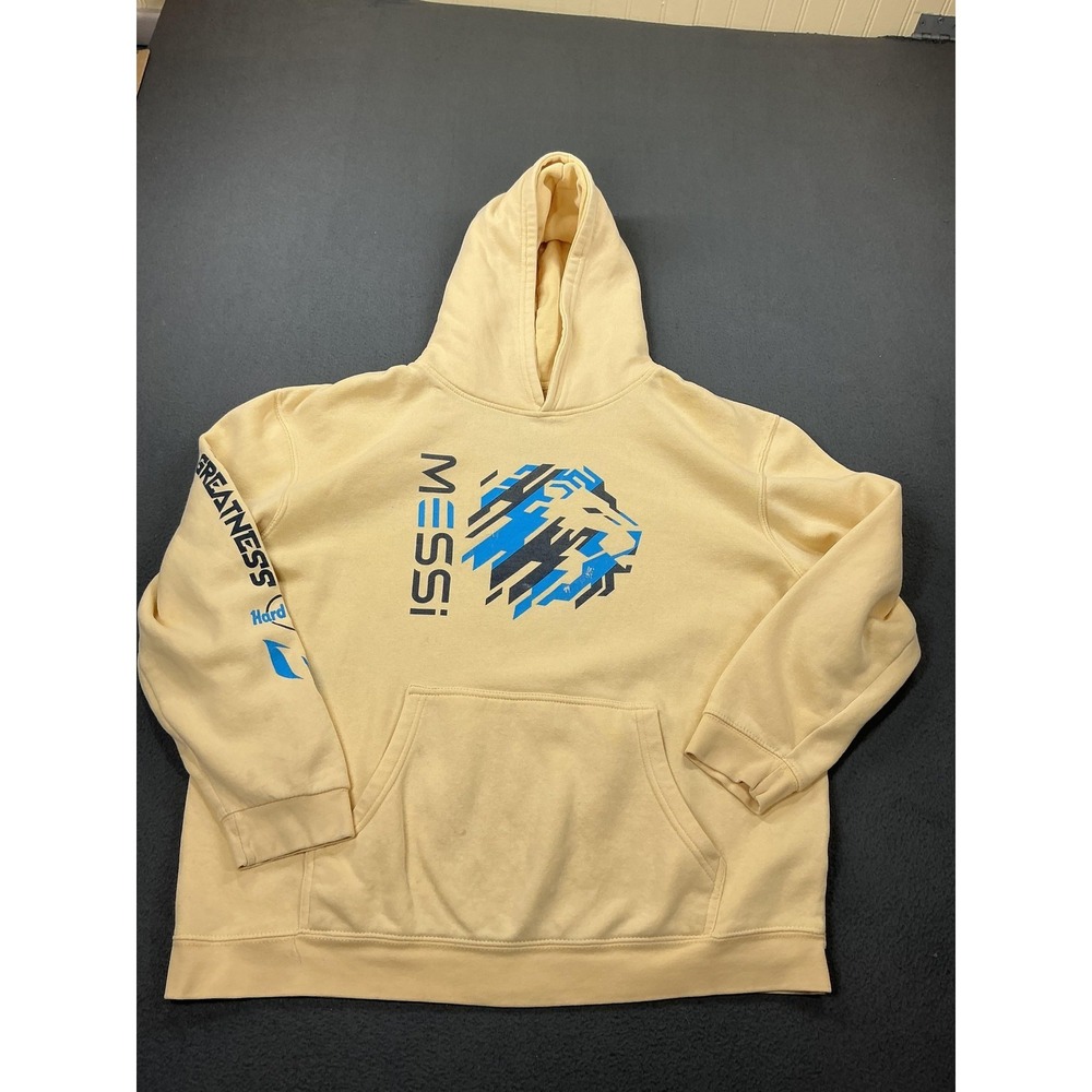 Messi Hoodie Sweatshirt‎ Mens XL Yellow Soccer Football Hard Rock Live Greatness